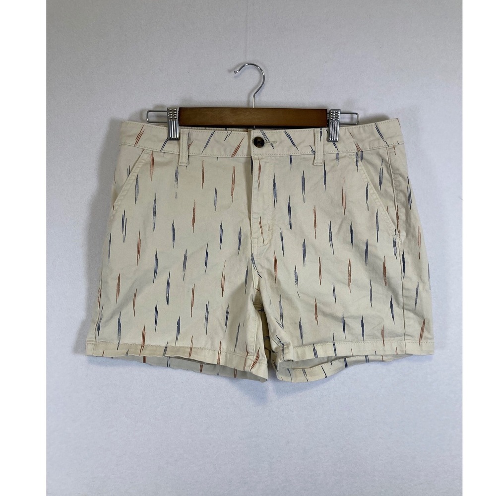Boho Ikat a.n.a Women 12 Cream Printed Mid-Rise‎ 5" Inseam Cotton Midi Shorts
